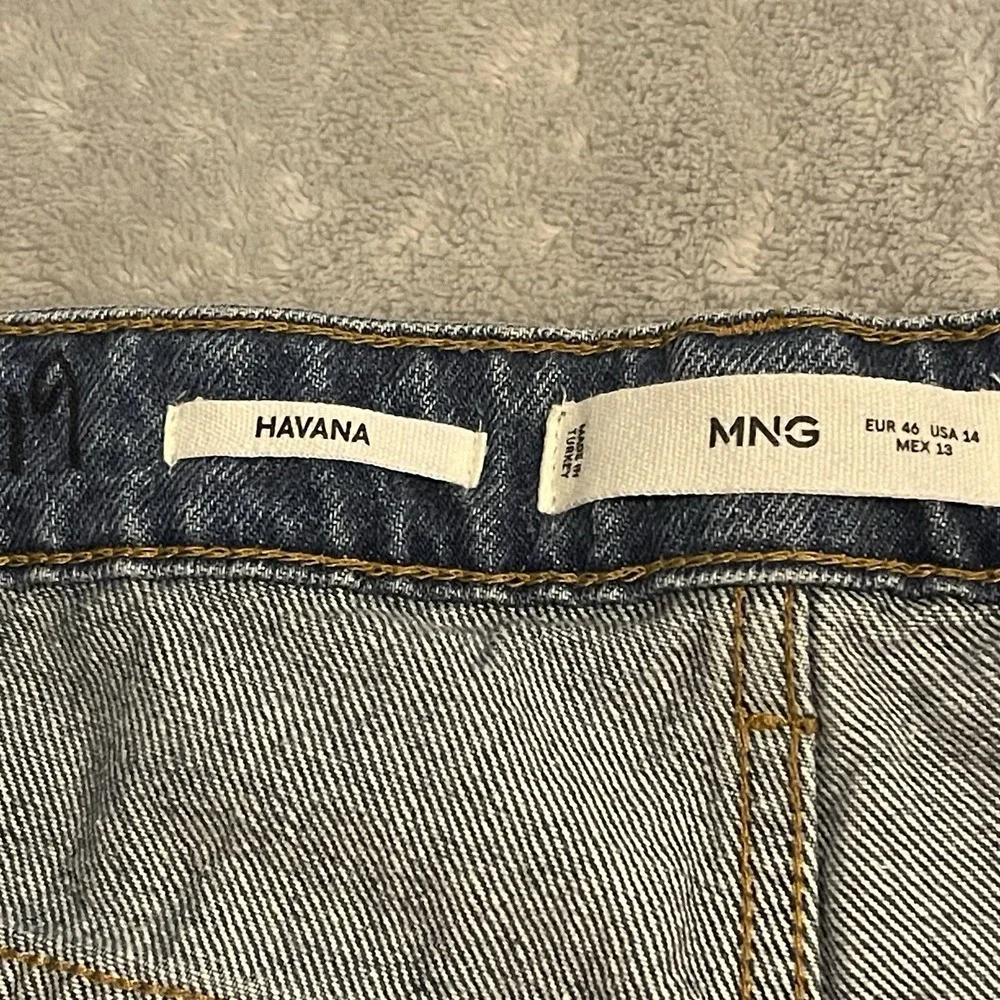 MNG Mango Havana Jeans Women 46‎ Blue Straight High Waist Cropped Button Fly